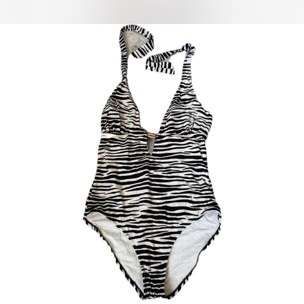 Zebra Print Halter Swimsuit